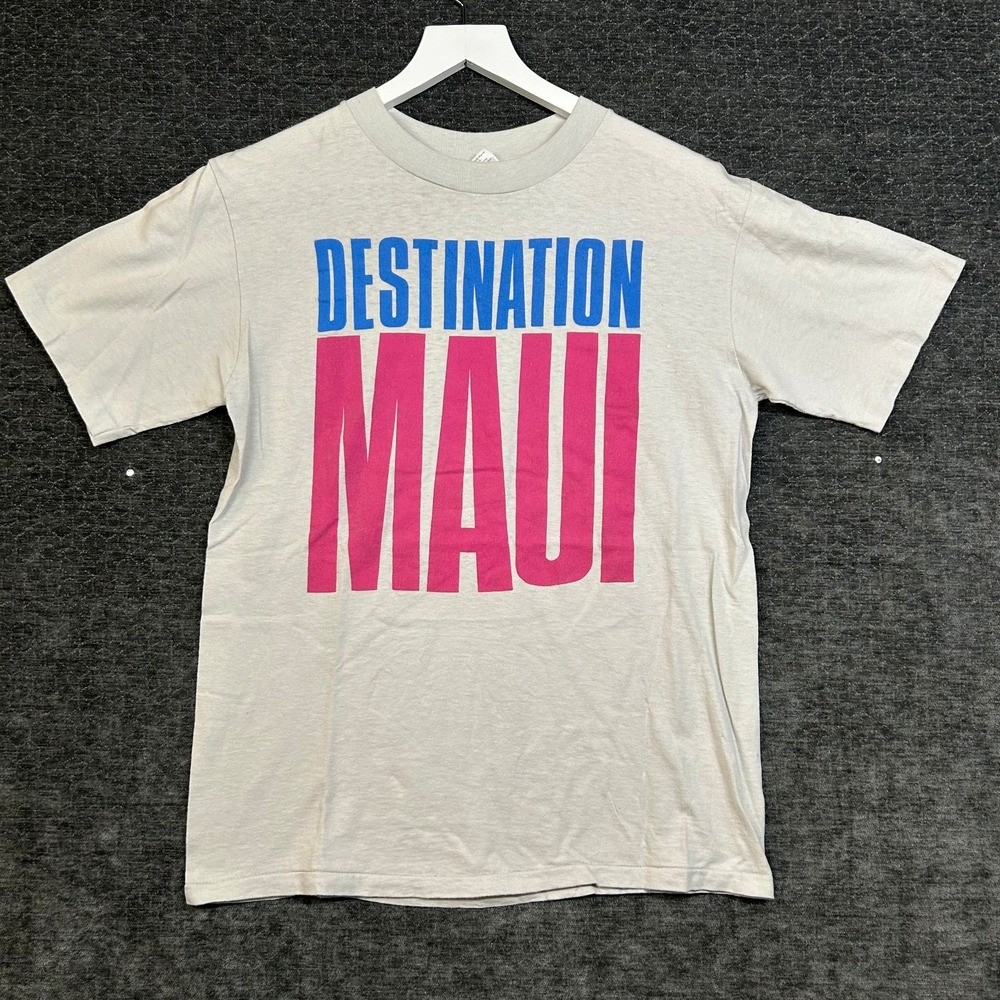 Hanes T-Shirt Mens M Gray Good VTG Destination Maui Single Stitch USA Made